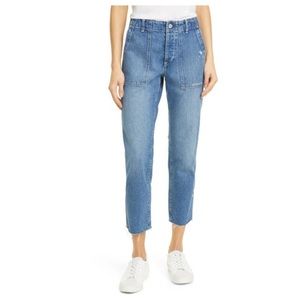 TRAVE Deja High Rise Utility Taper Raw Hem Distressed Jeans Instant Karma Wash